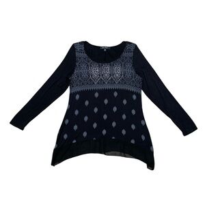 BLEU Long Sleeve Blouse Women’s M Black Rhinestone Shirt Embellished Casual Top